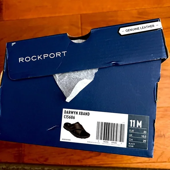 Rockport Black Leather Darwyn Xband Sandals - Picture 1 of 4